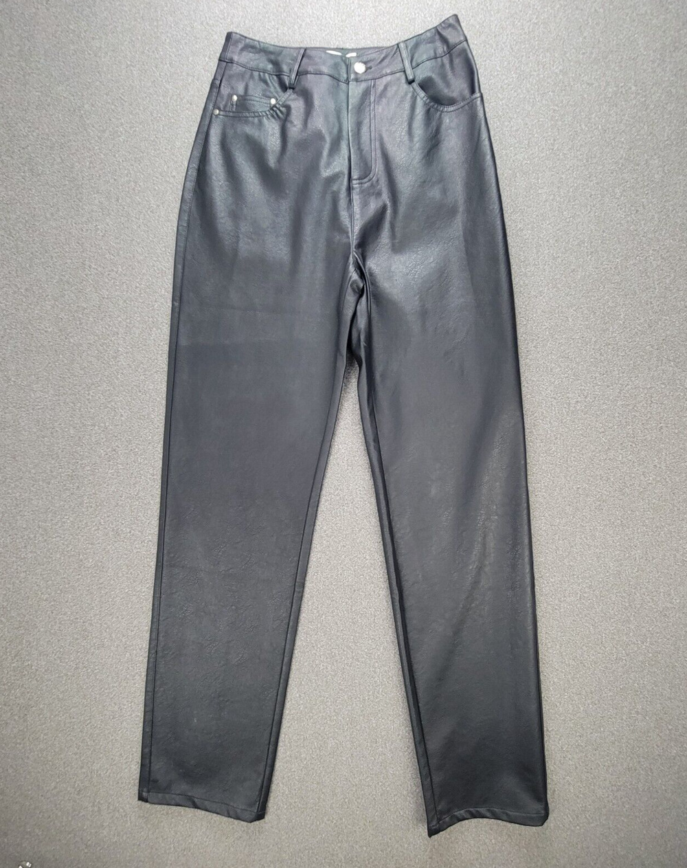 All Things Golden Pants Womens S Black Pebbled Vegan Leather Straight